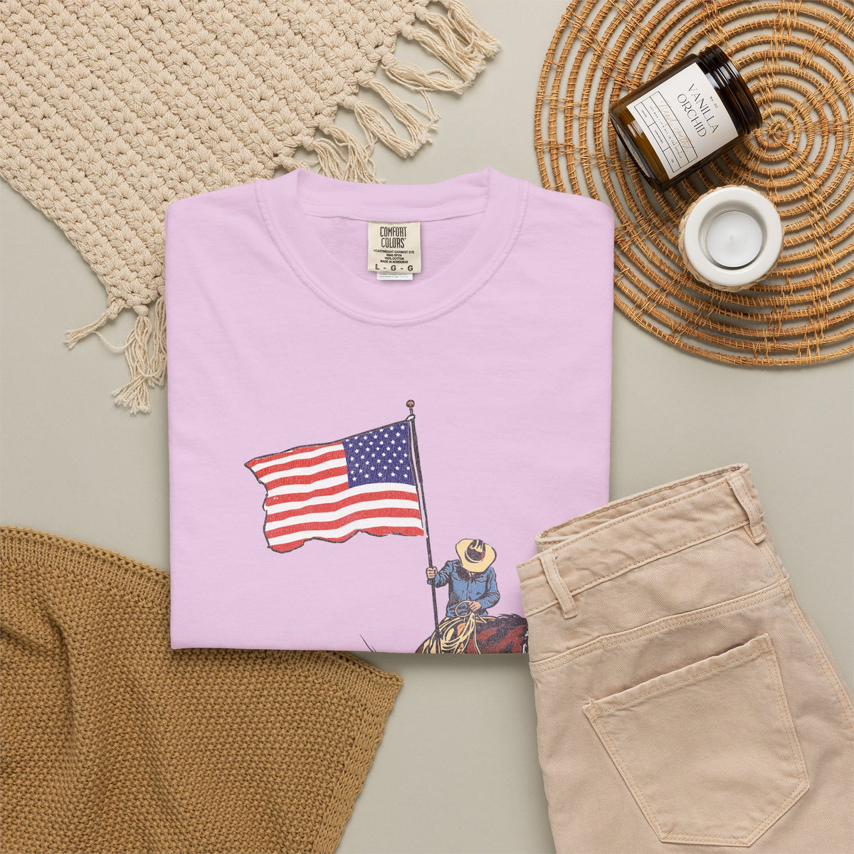 Patriotic Cowboy on Horse T-Shirt – American Flag Western Tee