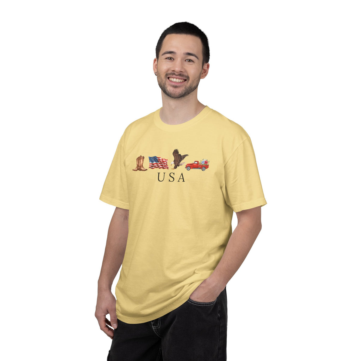 USA Americana Graphic T-Shirt — Boots, Flag, Eagle & Truck Design