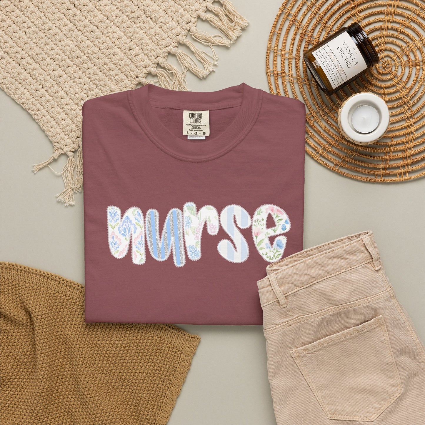 Nurse Floral Script T‑Shirt — Healthcare Appreciation