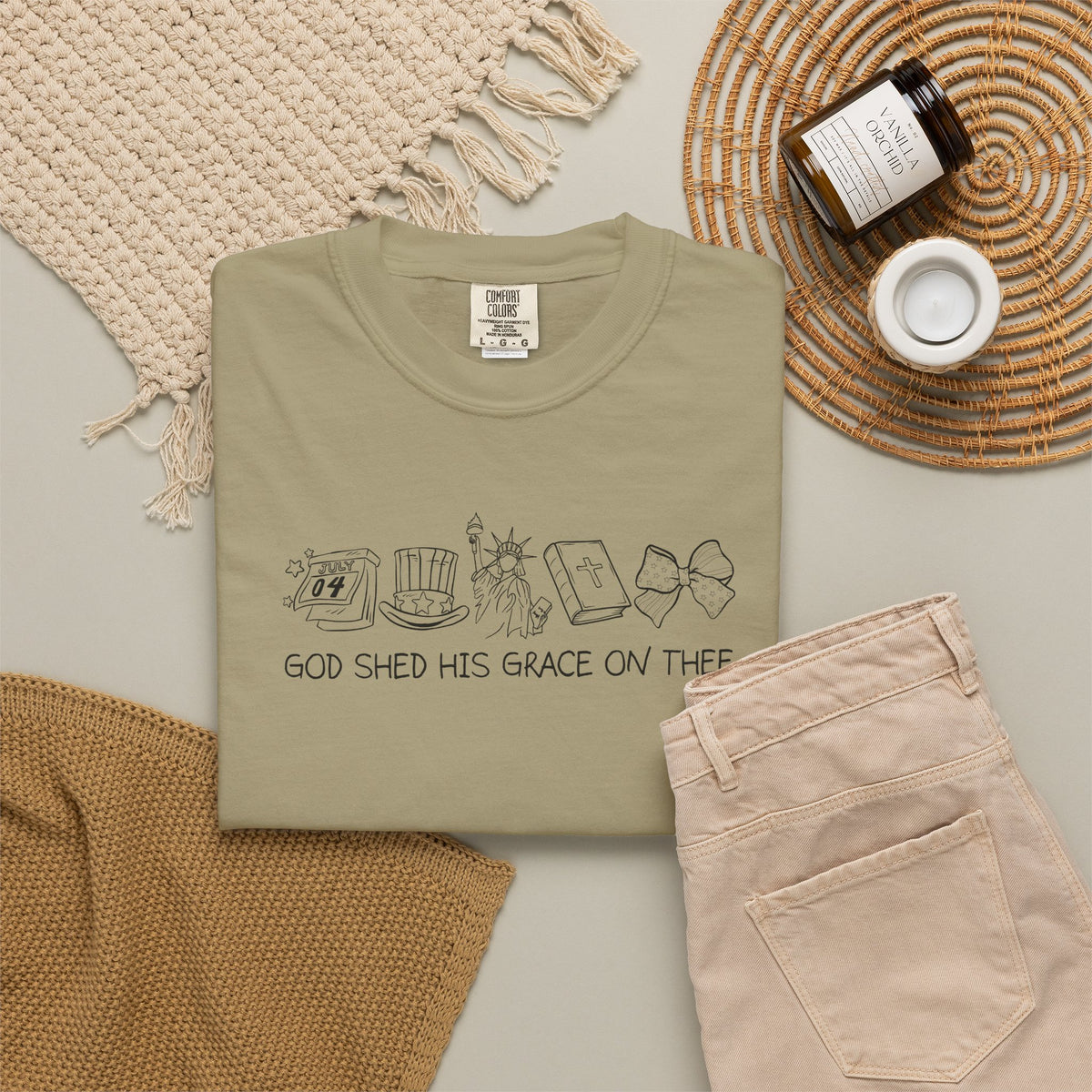Graphic T-Shirt — 'God Shed His Grace On Thee' Minimal Line Art