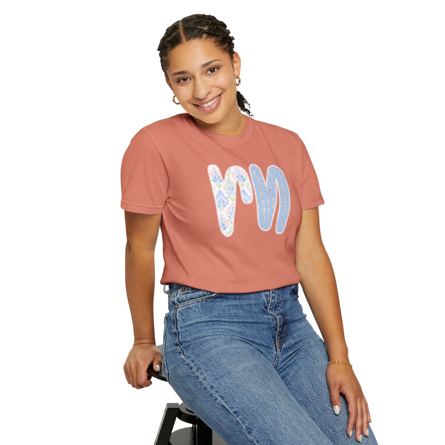 Retro 'RN' Floral Graphic T-Shirt — Garment-Dyed Casual Tee