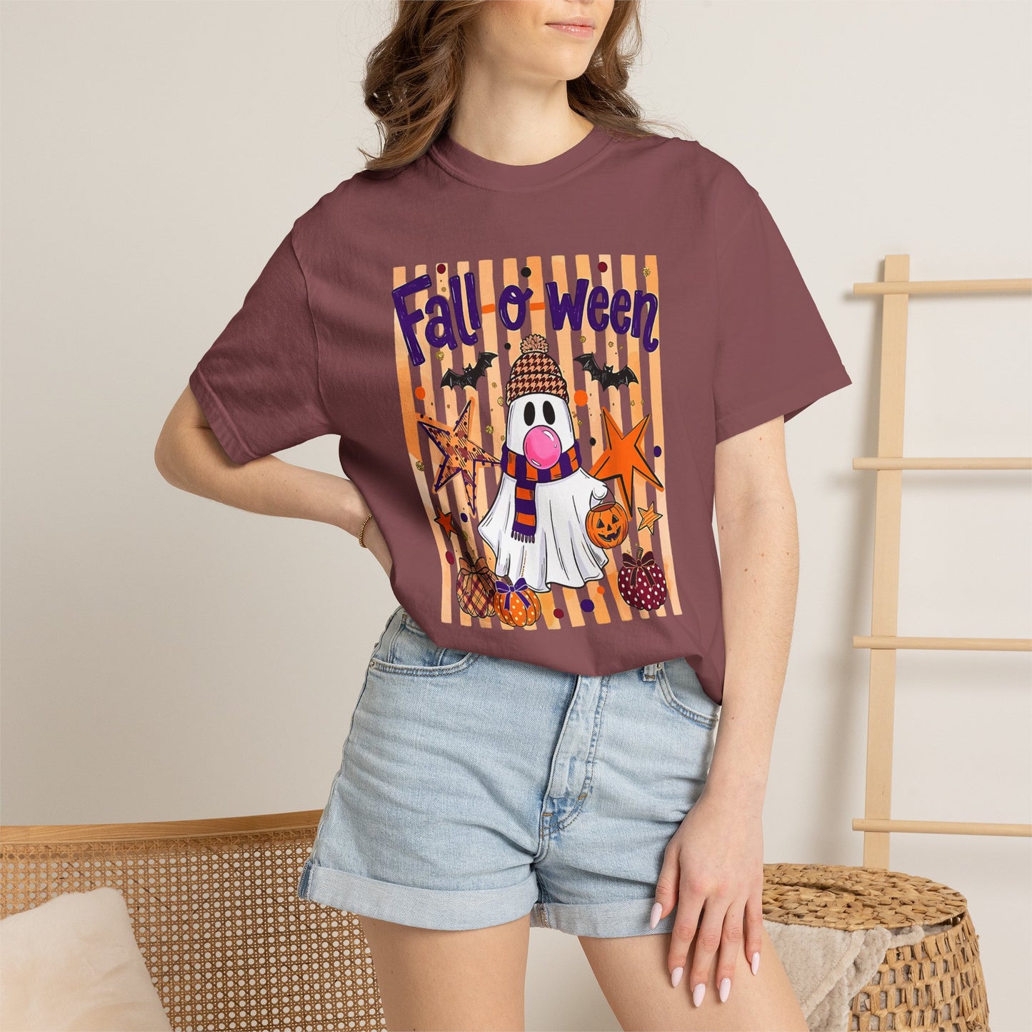 Fall o' Ween Ghost T-Shirt — Cute Halloween Pumpkin & Stars Tee