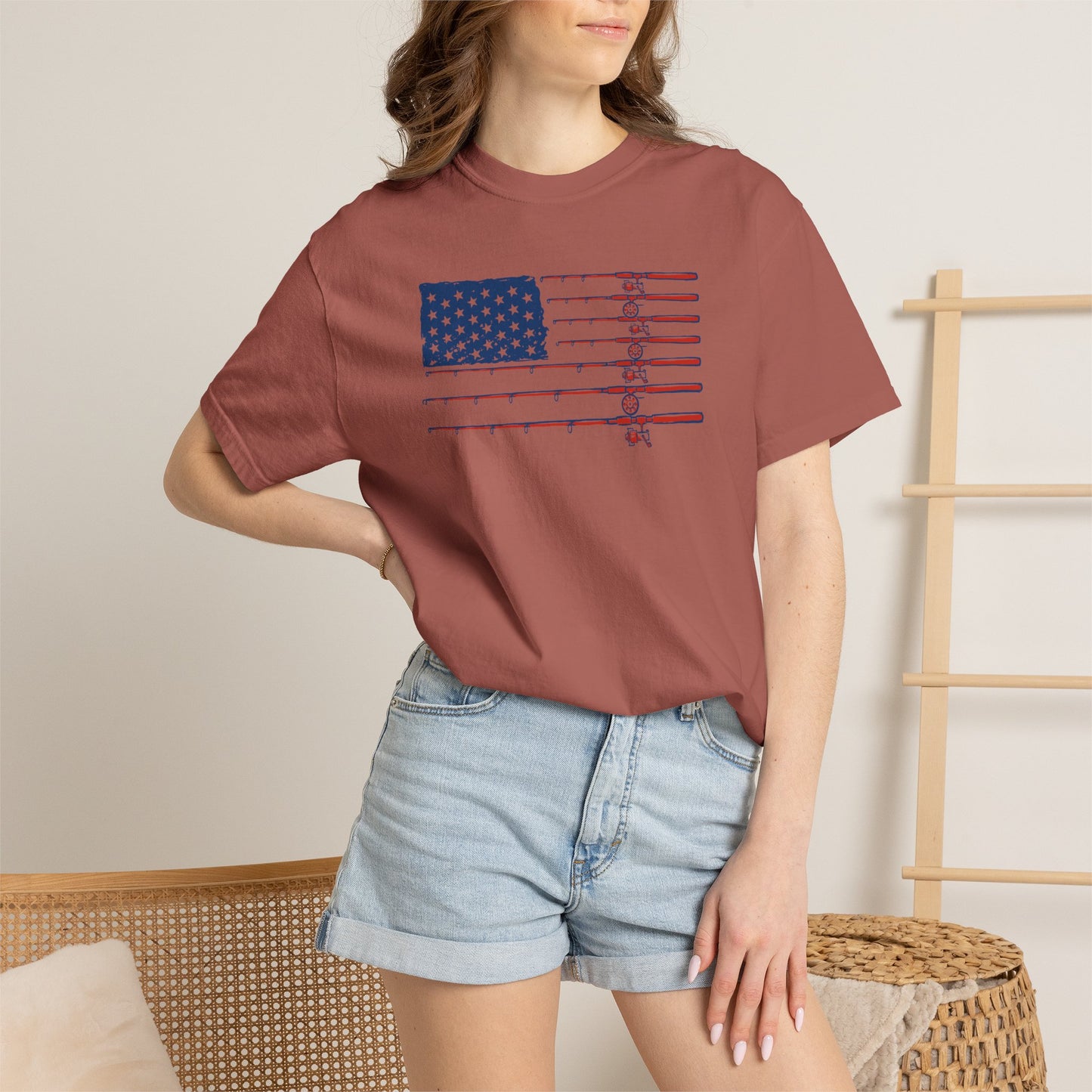 American Fishing Flag T-Shirt — Patriotic Bass Rods Graphic Tee