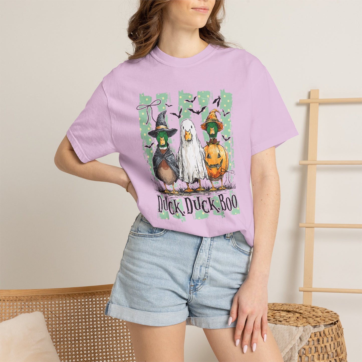 Duck Duck Boo Halloween T‑Shirt — Cute Witch & Pumpkin Ducks Graphic Tee