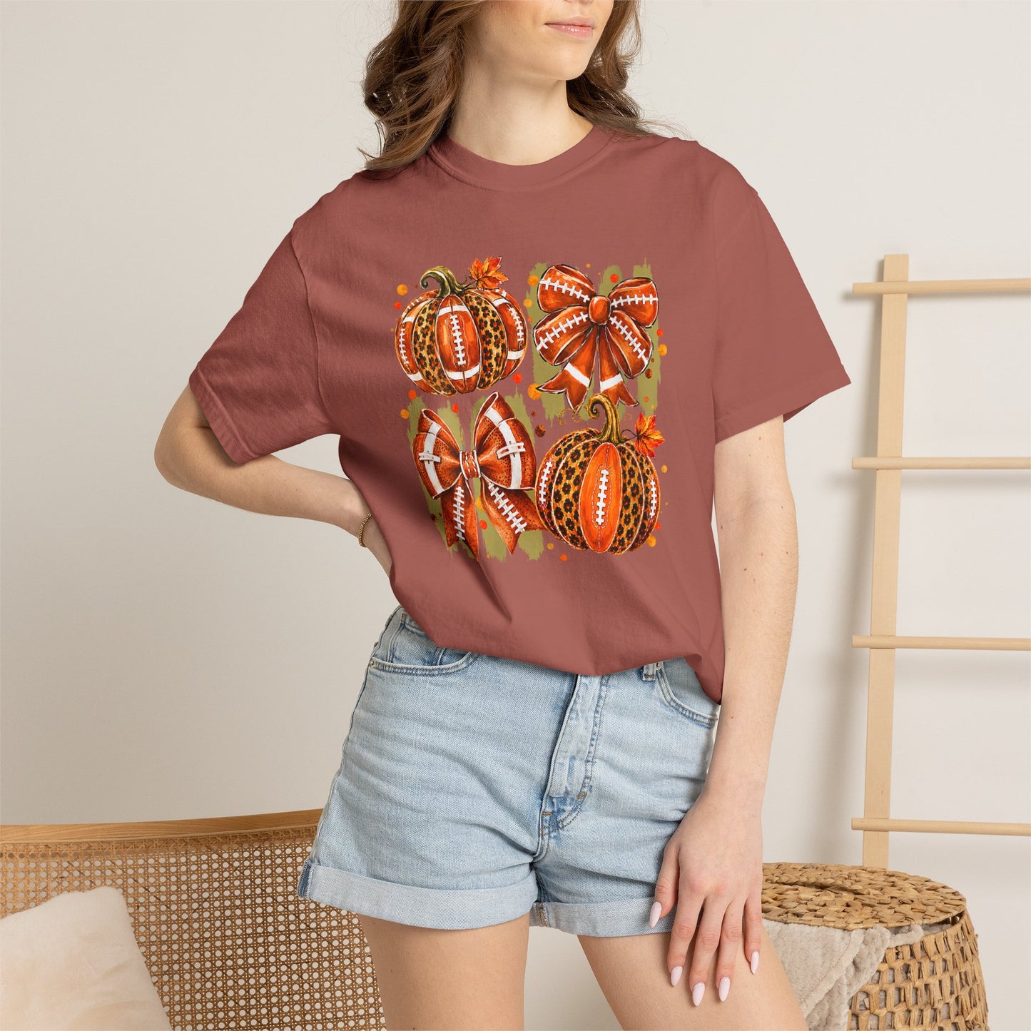 Pumpkin Patch Fall Football T-Shirt — Rustic Orange Autumn Pumpkins Tee