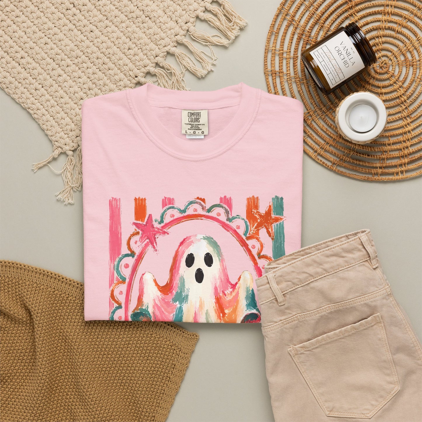 Watercolor Ghost Tee — Colorful Halloween Graphic T-Shirt