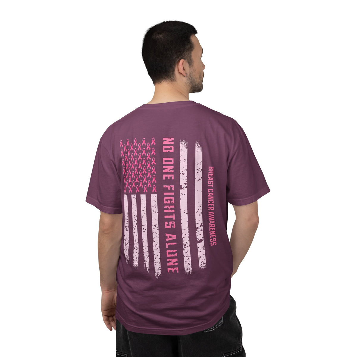 Breast Cancer Awareness T-Shirt — "No One Fights Alone" Flag Tee