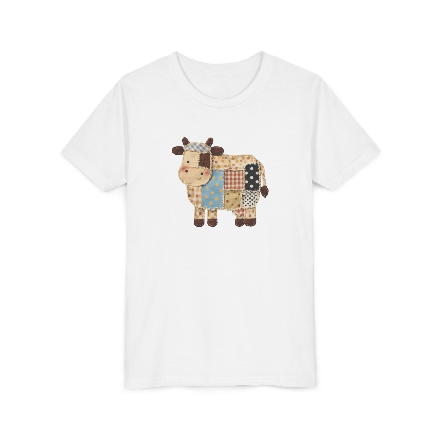 Kids Cow Patchwork Print T-Shirt – Cute Patchwork Calf Graphic Youth Tee