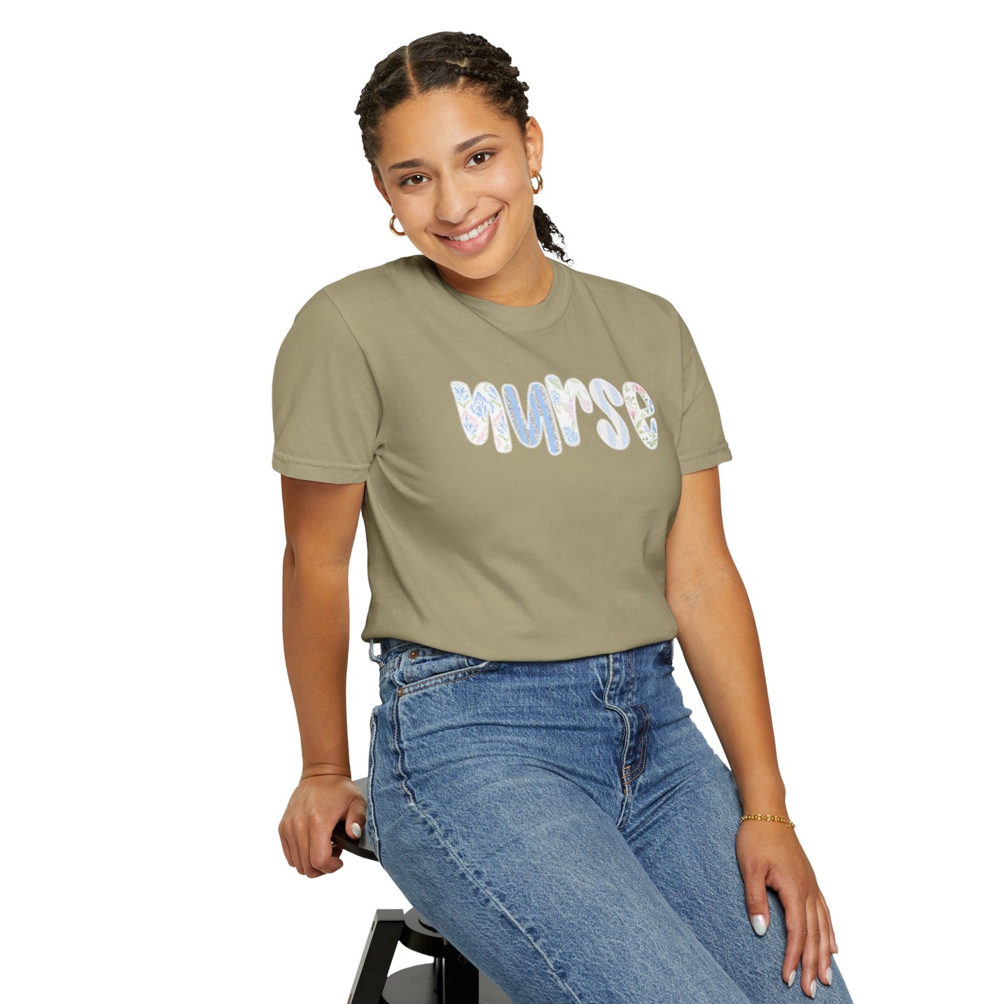 Nurse Floral Script T‑Shirt — Healthcare Appreciation
