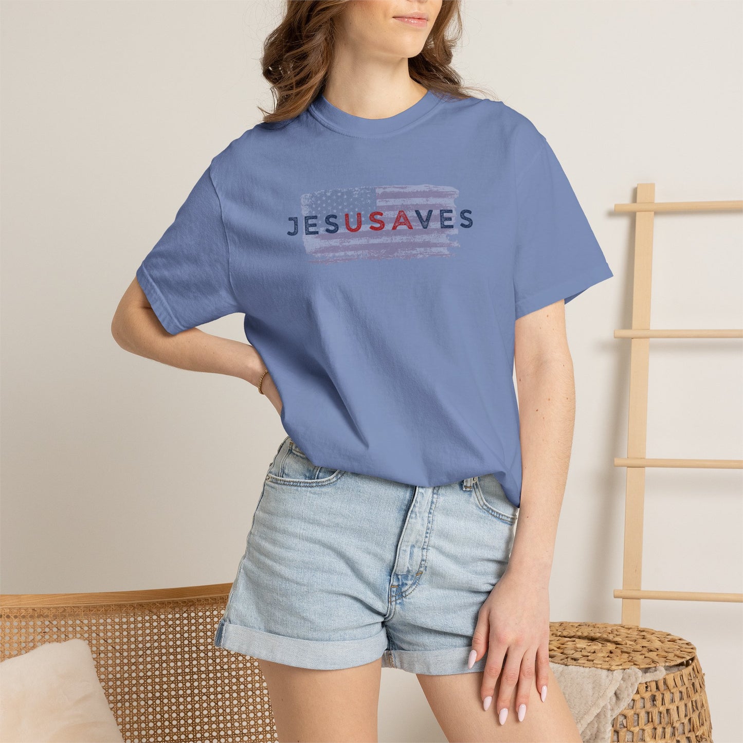 Jesus Saves T‑Shirt — Patriotic Faith Graphic Tee