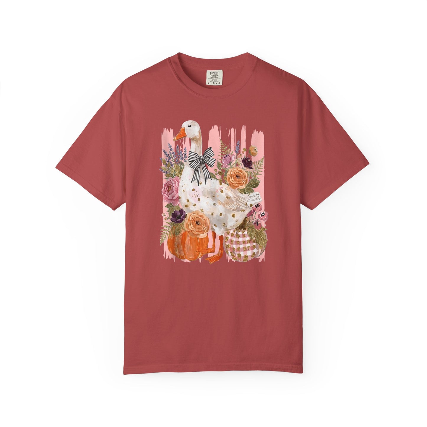 Autumn Farmyard Goose T-Shirt — Pumpkin & Floral Fall Tee