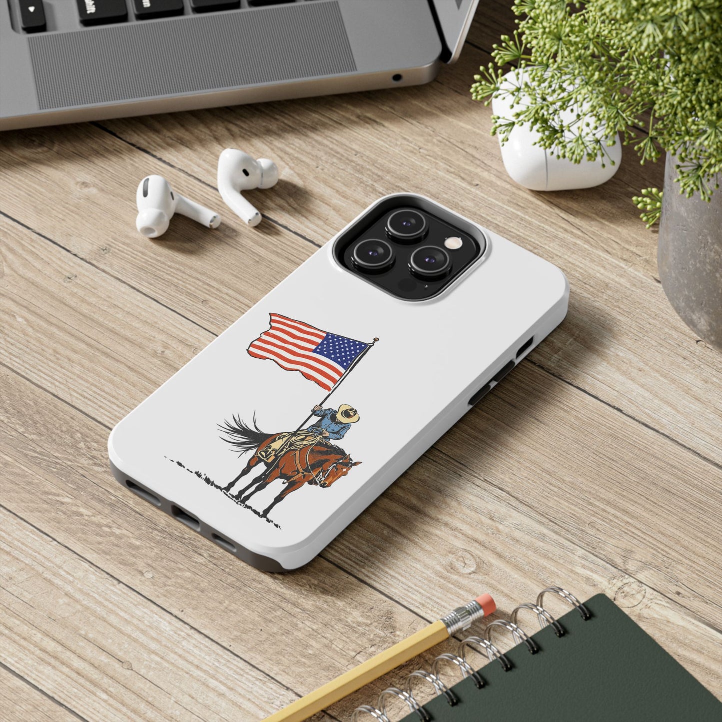 Rugged Western Phone Case — Cowboy Holding American Flag