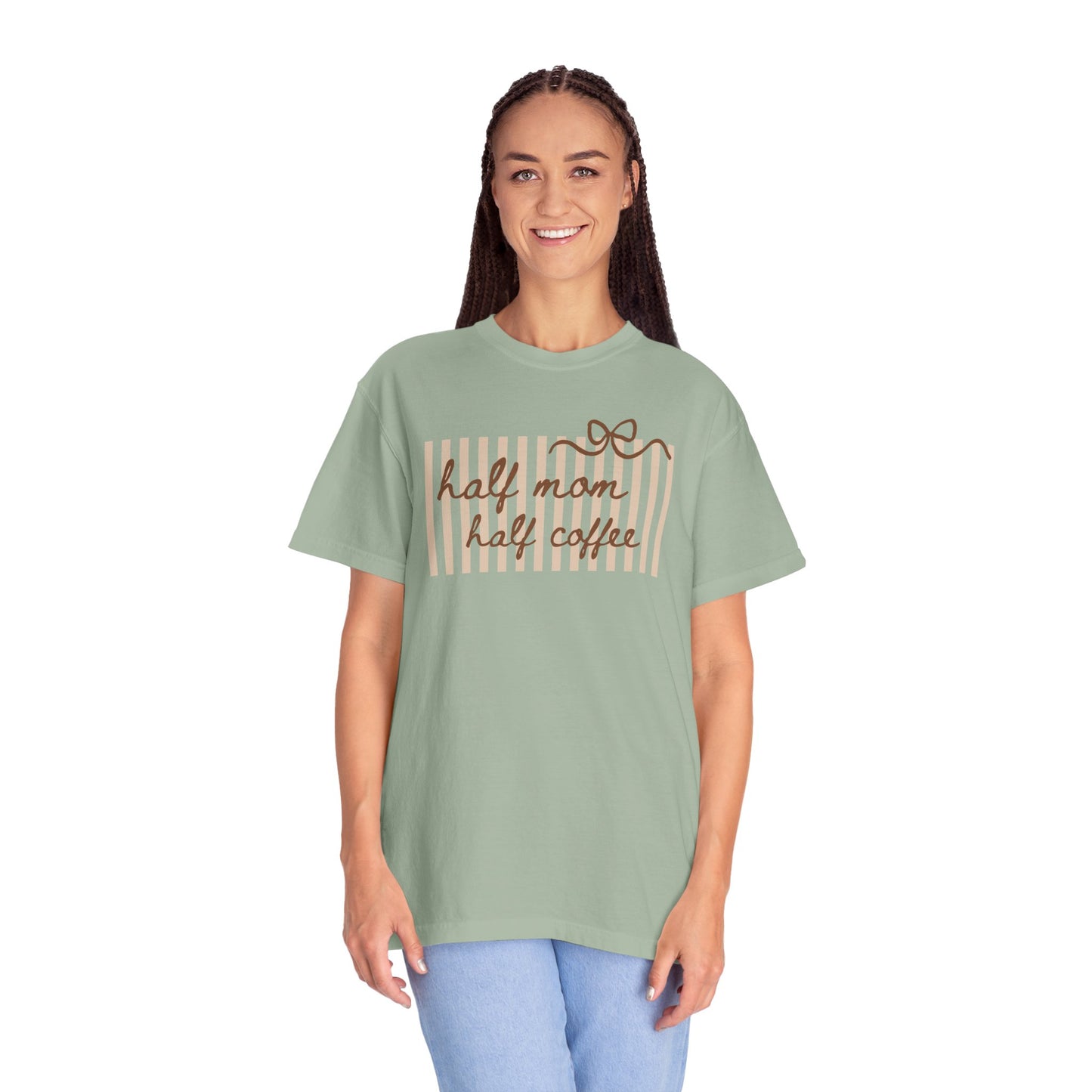 Half Mom Half Coffee T-Shirt — Cute Striped Coffee Mom Tee