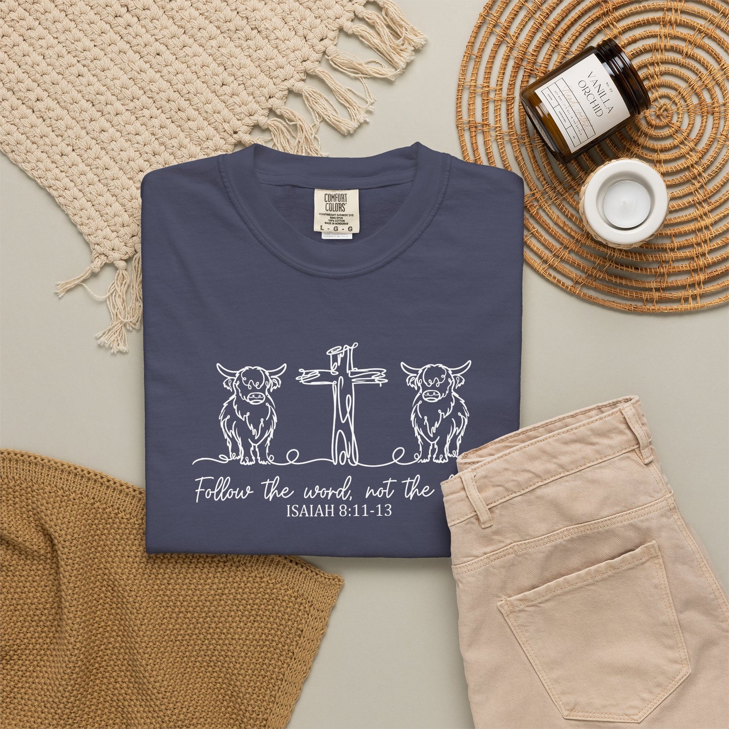 Christian Cross & Cow T-Shirt — "Follow the Word, Not the Herd" Graphic Tee