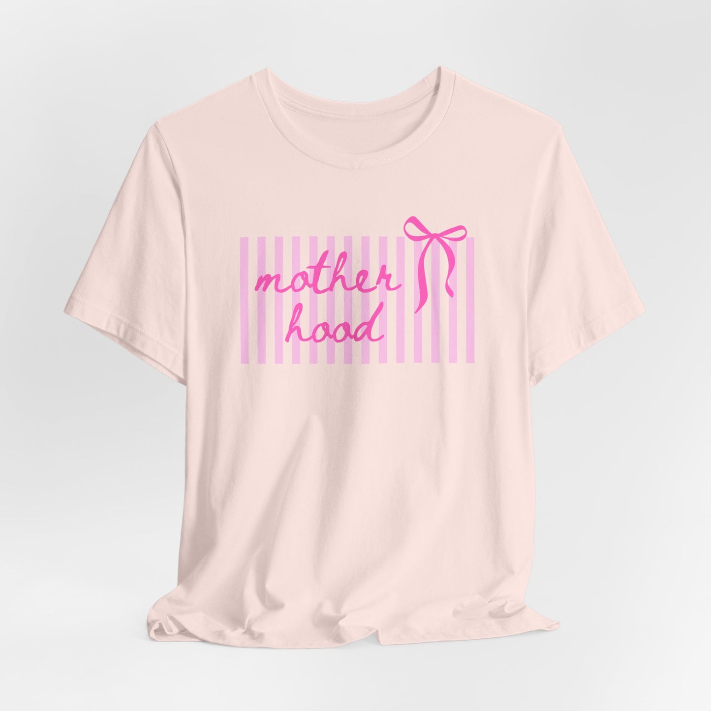 Motherhood Tee - Pink Stripes & Bow Mom Shirt