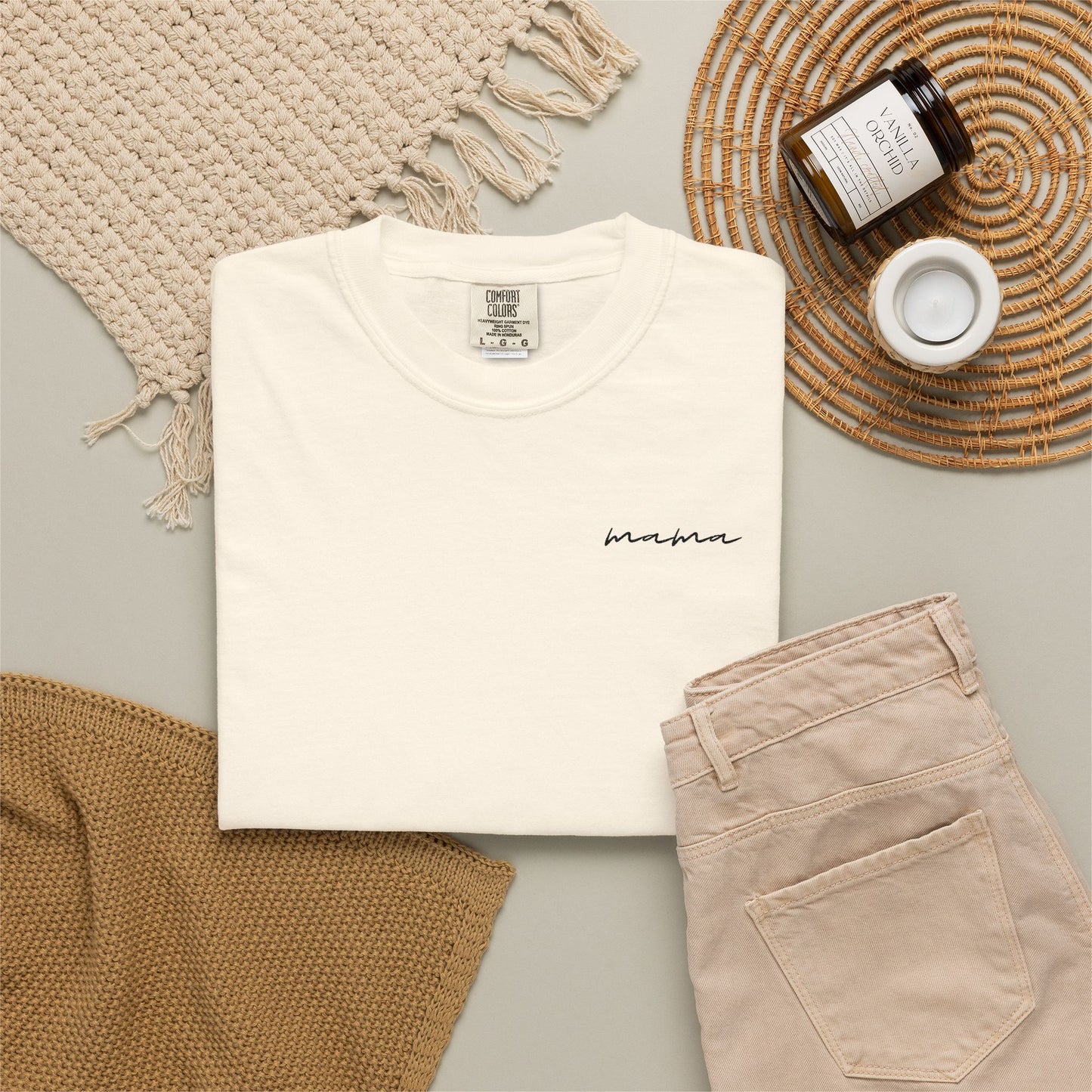 Mama Script Tee — Minimalist Embroidered "Mama" T-Shirt