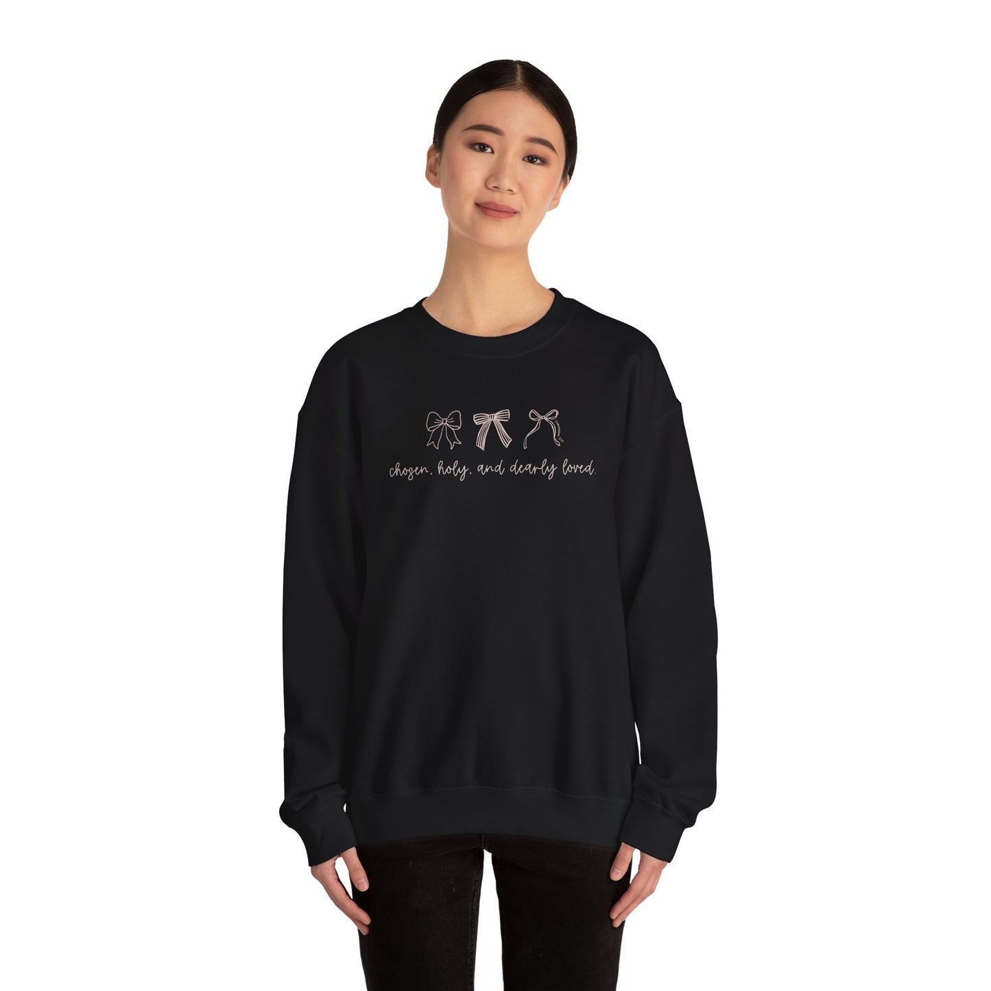 Chosen, Holy, & Dearly Loved Script Bows Crewneck Sweatshirt