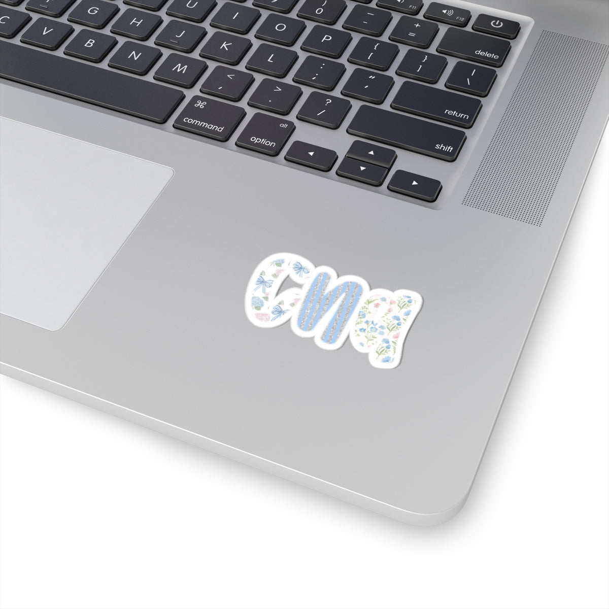Floral Monogram 'CNA' Kiss-Cut Sticker — Blue Vintage Flowers Laptop Decal