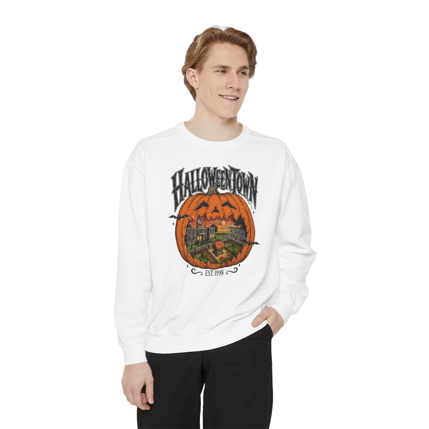 Halloweentown Pumpkin Crewneck Sweatshirt — Vintage Spooky Town Graphic