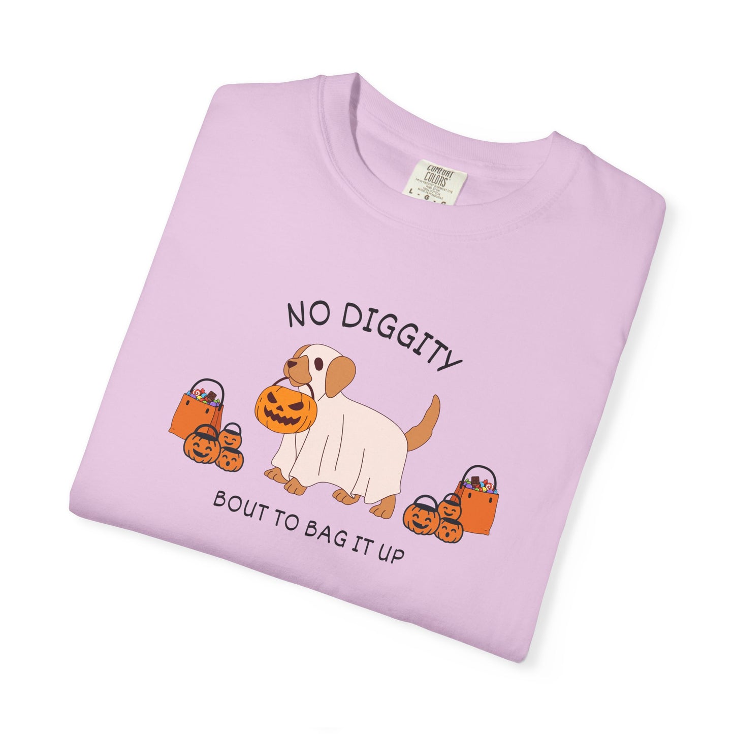 No Diggity Dog T-Shirt — Cute Puppy with Pumpkins "Bout to Bag It Up"