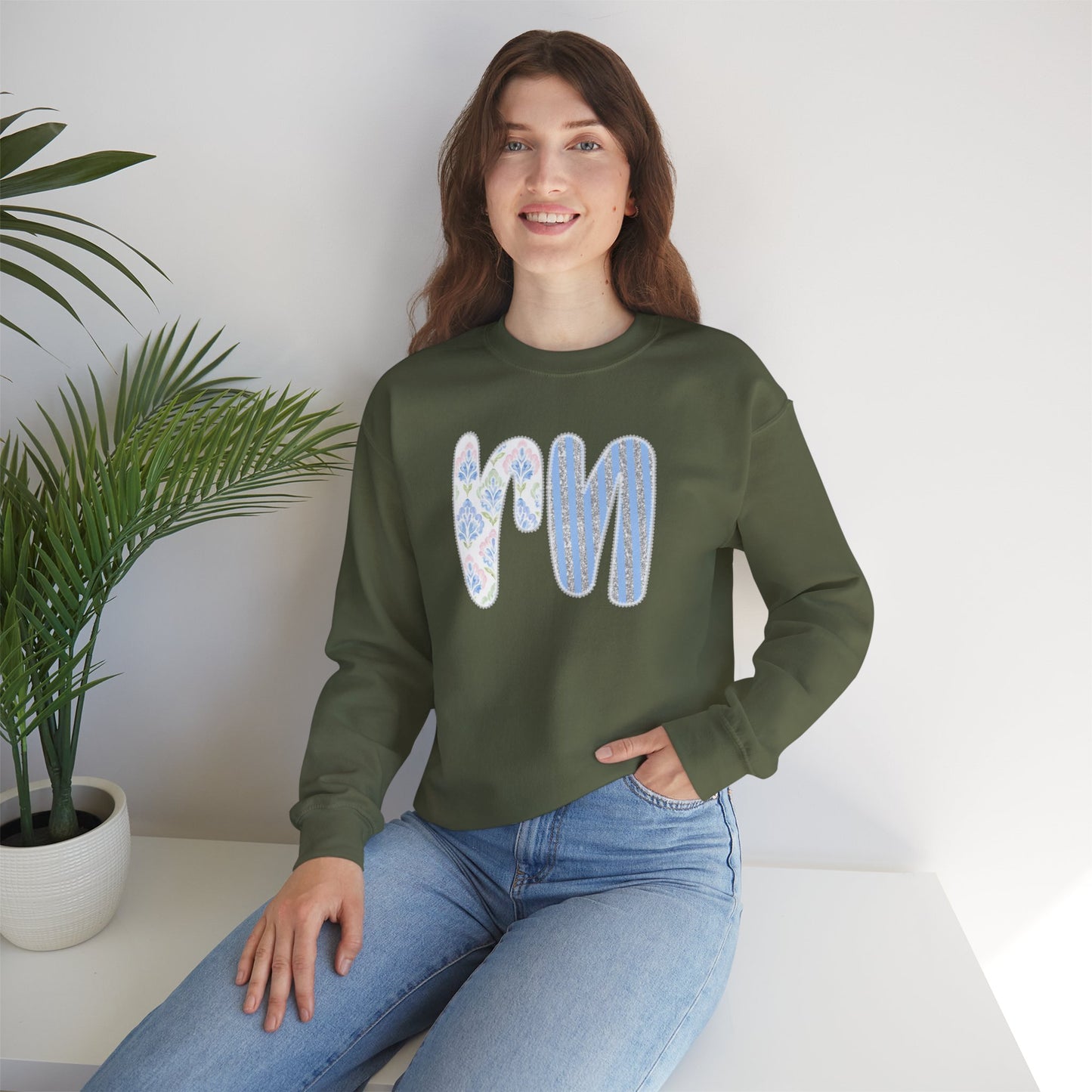 RN Floral Crewneck Sweatshirt – Blue Botanical Monogram