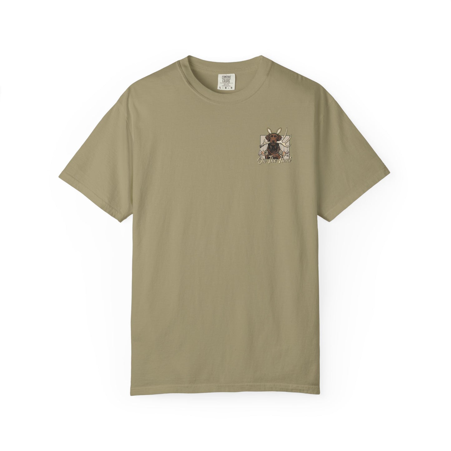 Landon's Easter Brown Lab Hunting Dog Graphic T-Shirt — "On The Hunt" Retro Antler Design