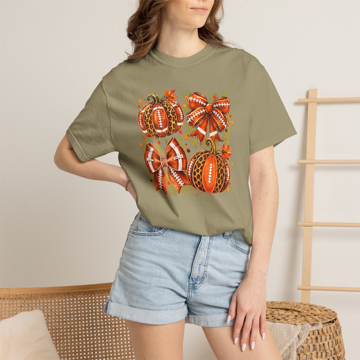 Pumpkin Patch Fall Football T-Shirt — Rustic Orange Autumn Pumpkins Tee