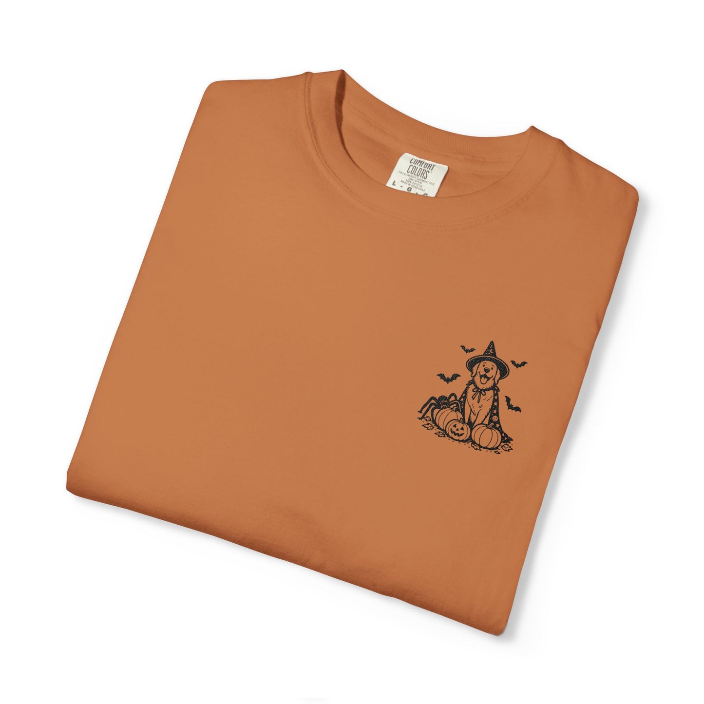 Pocket Spooky Golden Retriever Fall T-Shirt — Embroidered