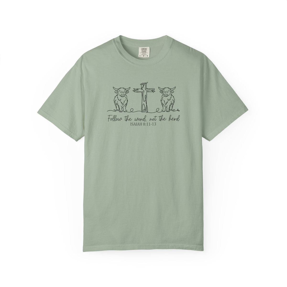 Christian Cross & Cow T-Shirt — "Follow the Word, Not the Herd" Graphic Tee