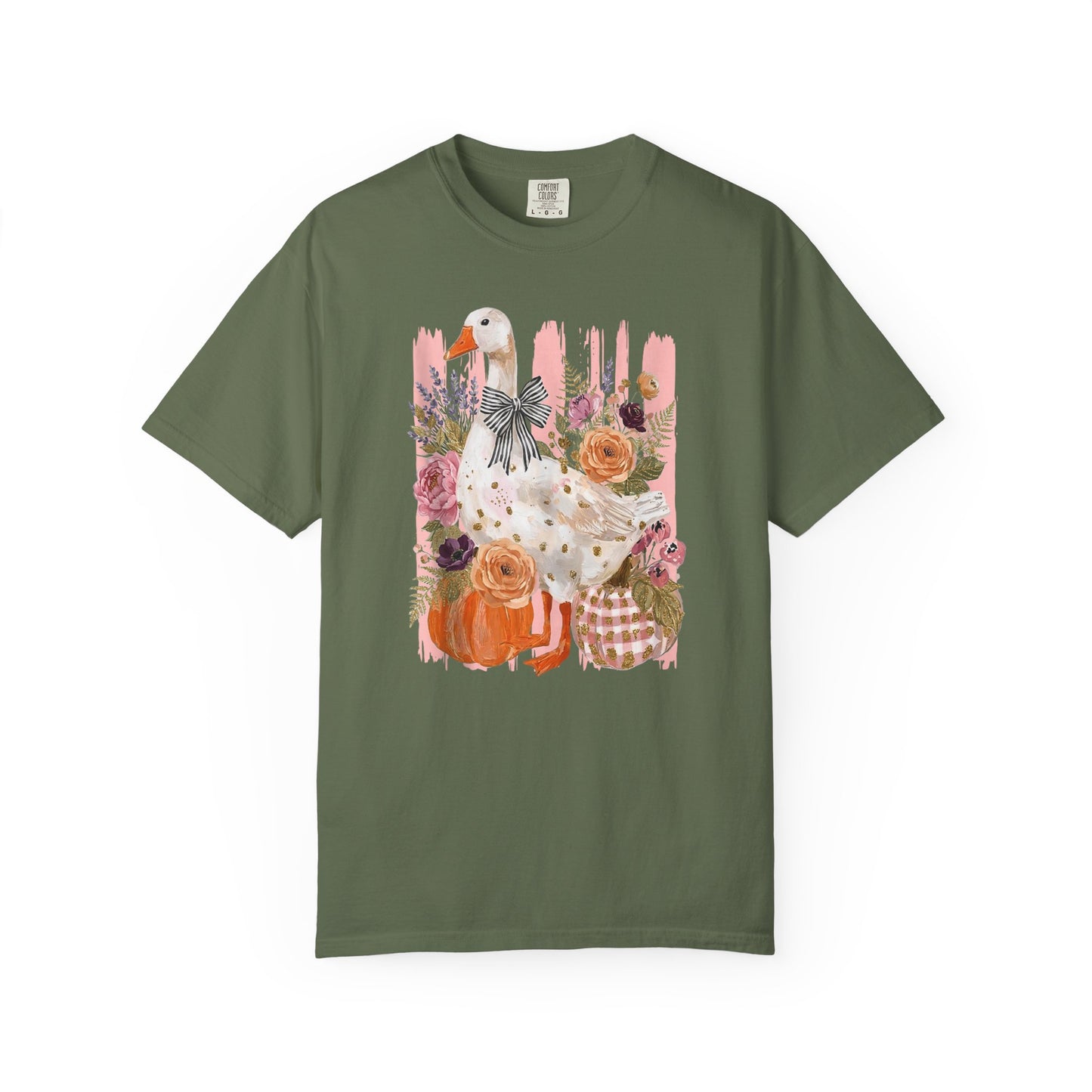 Autumn Farmyard Goose T-Shirt — Pumpkin & Floral Fall Tee