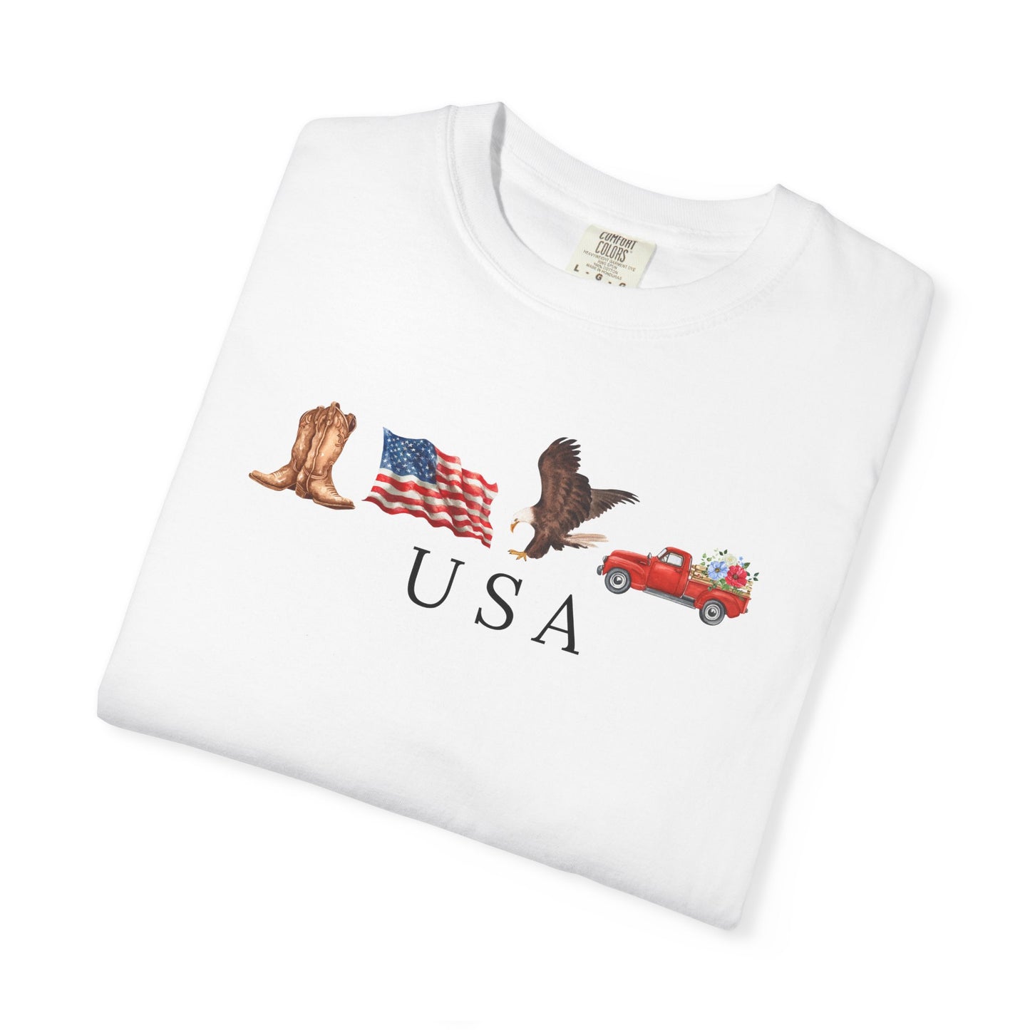 USA Americana Graphic T-Shirt — Boots, Flag, Eagle & Truck Design