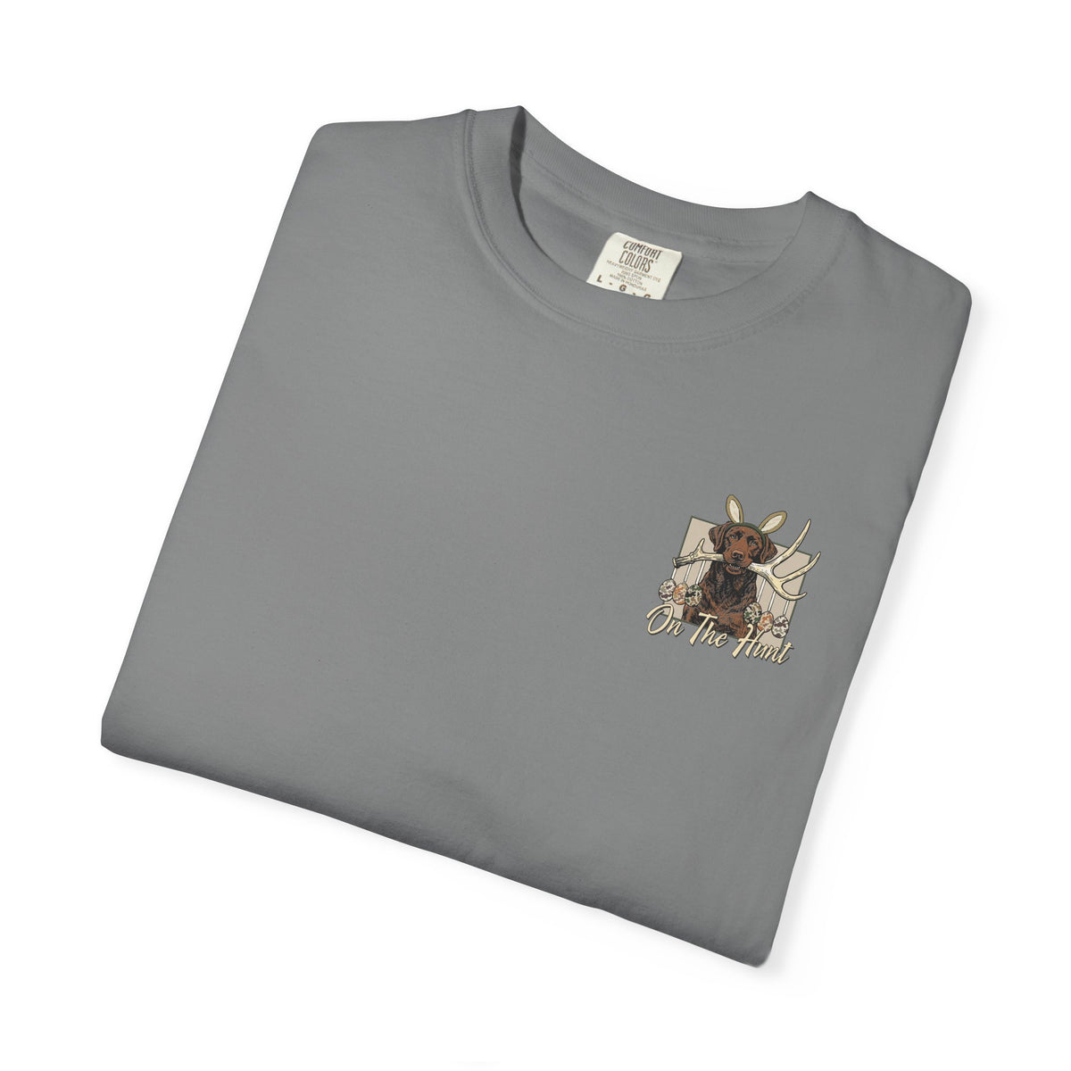 Landon's Easter Brown Lab Hunting Dog Graphic T-Shirt — "On The Hunt" Retro Antler Design