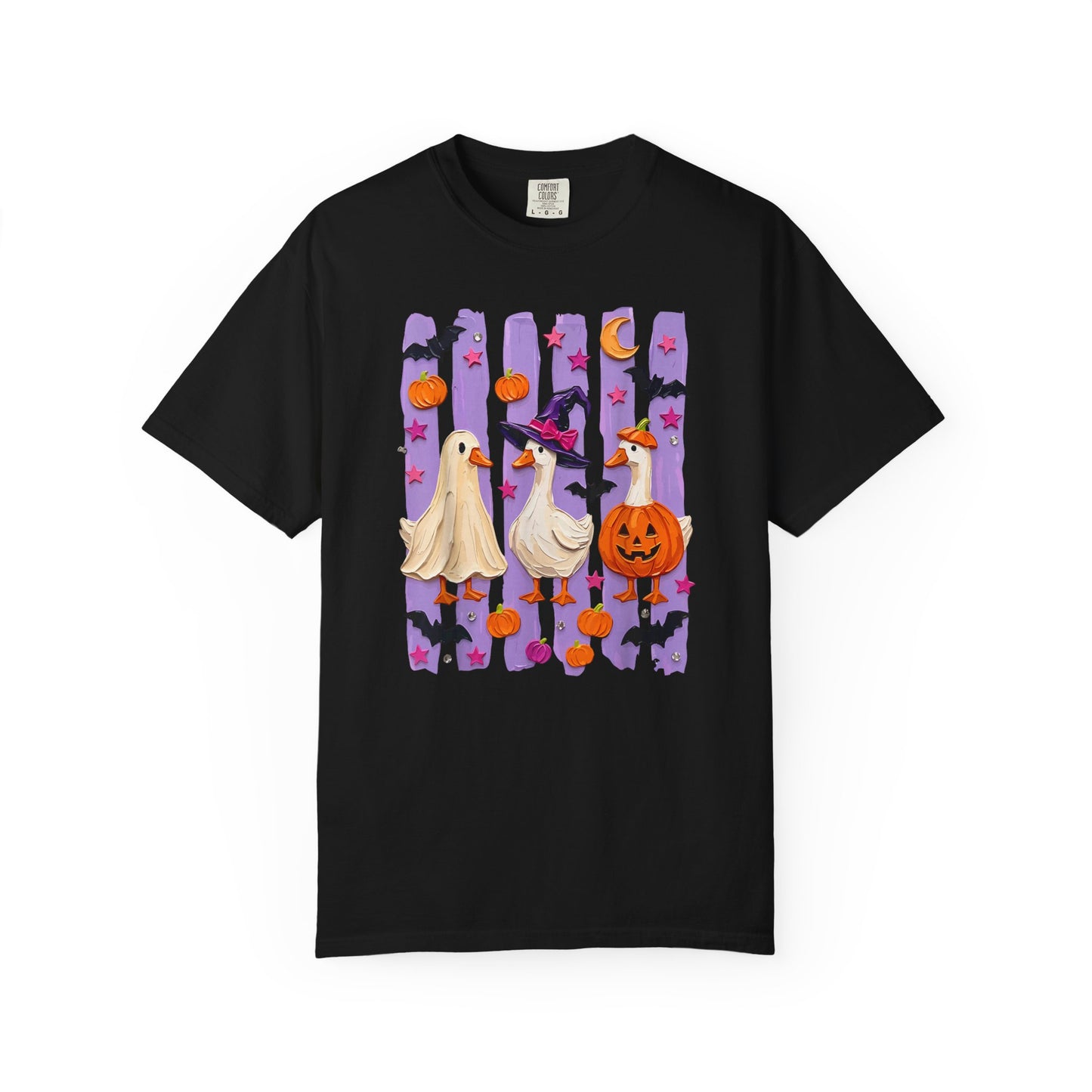 Halloween Goose T-Shirt — Cute Ghosts, Witch Hat & Pumpkin Design