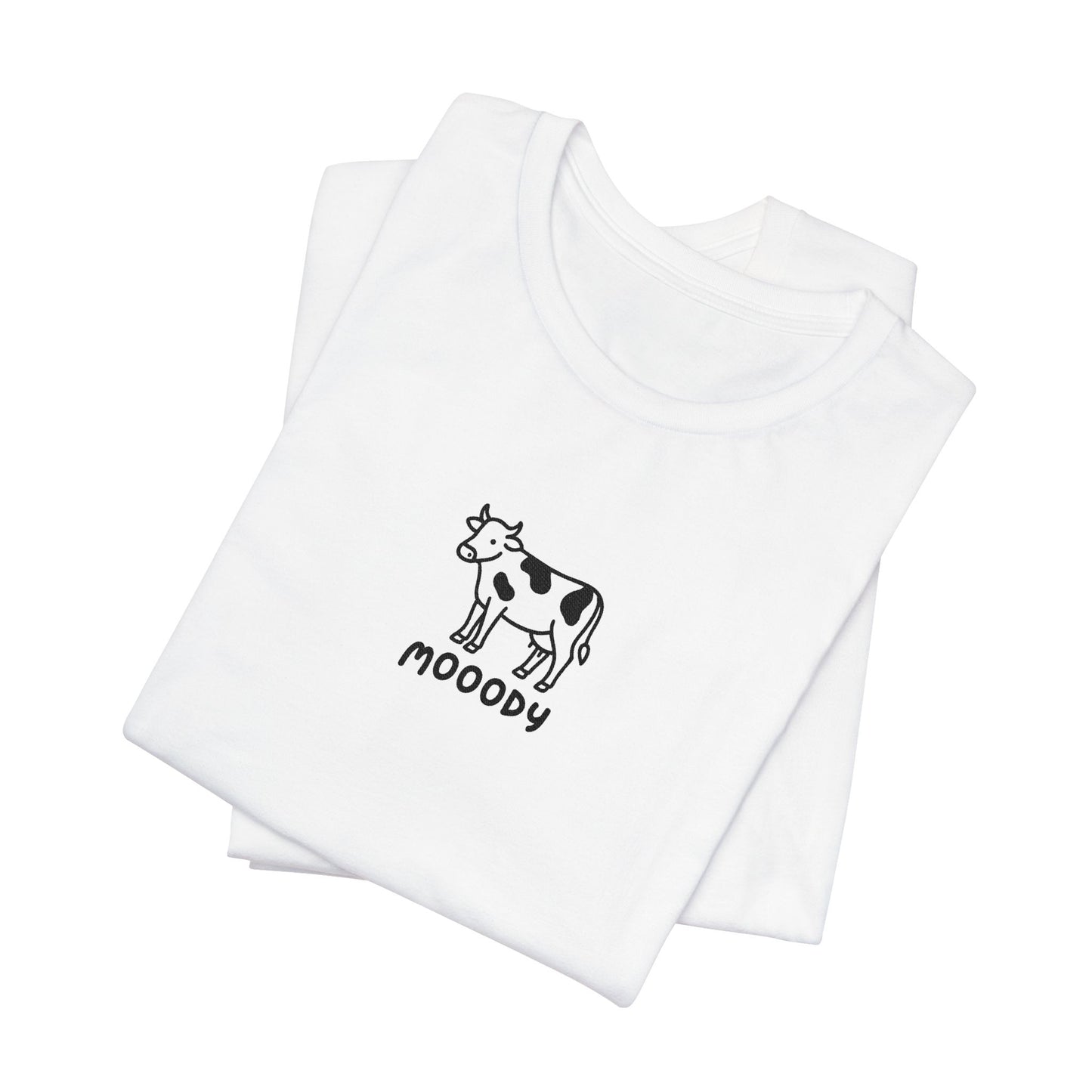 Cowpens Cow Tee – 'Mooody' Minimalist Embroidered Graphic T-Shirt