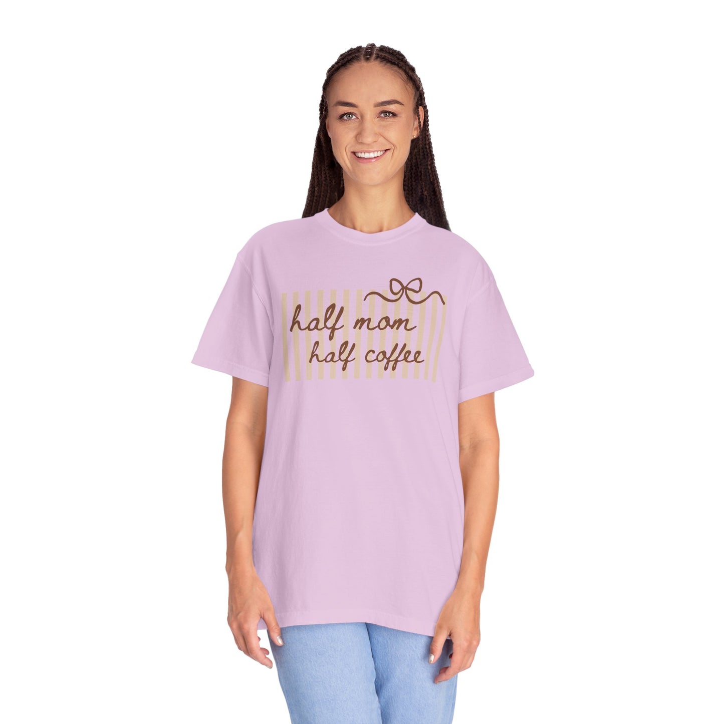 Half Mom Half Coffee T-Shirt — Cute Striped Coffee Mom Tee