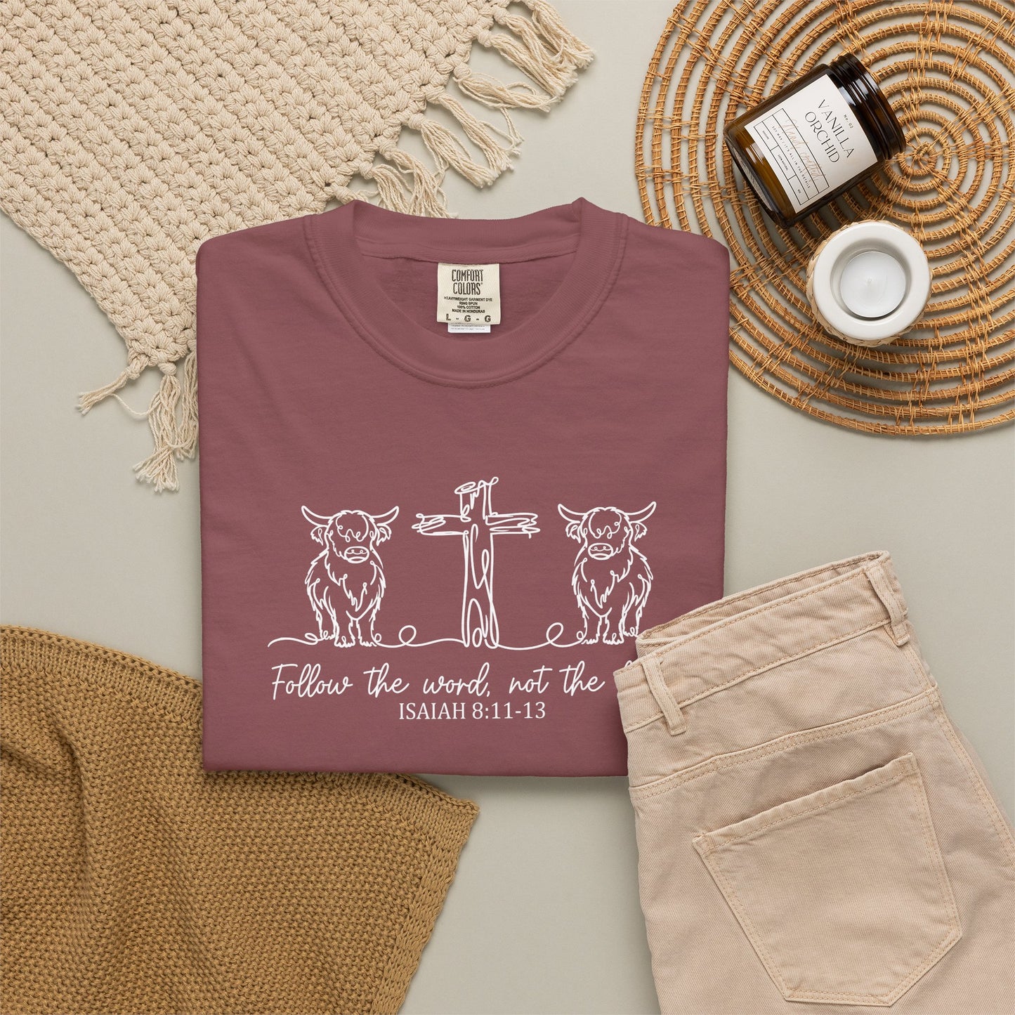 Christian Cross & Cow T-Shirt — "Follow the Word, Not the Herd" Graphic Tee