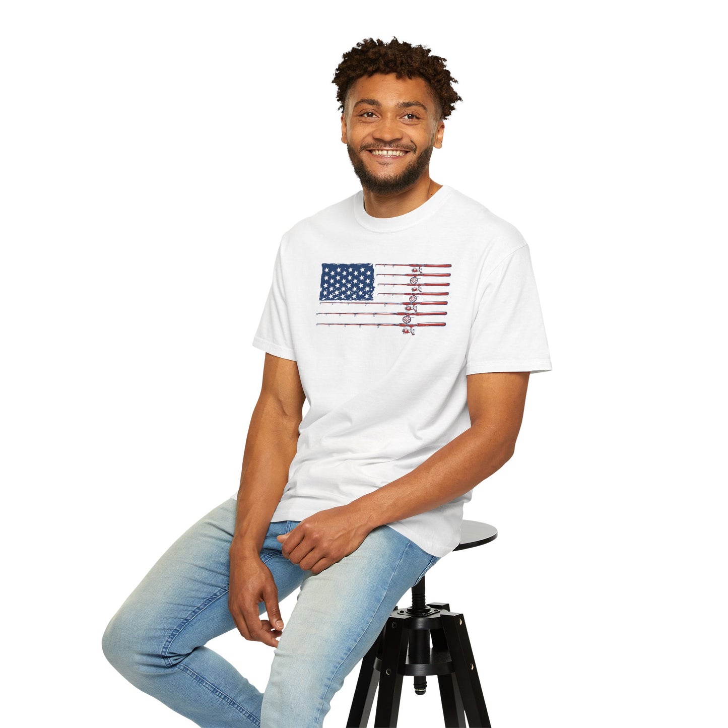 American Fishing Flag T-Shirt — Patriotic Bass Rods Graphic Tee