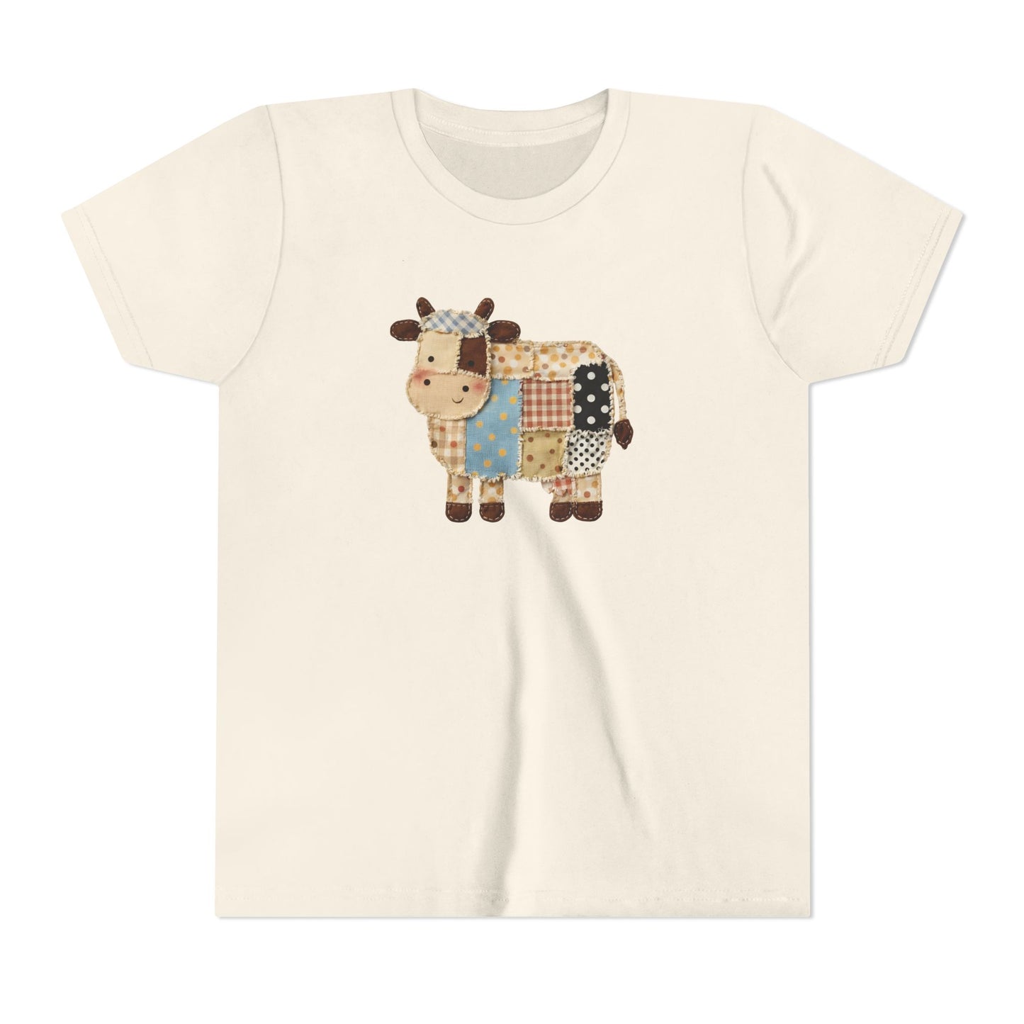 Kids Cow Patchwork Print T-Shirt – Cute Patchwork Calf Graphic Youth Tee