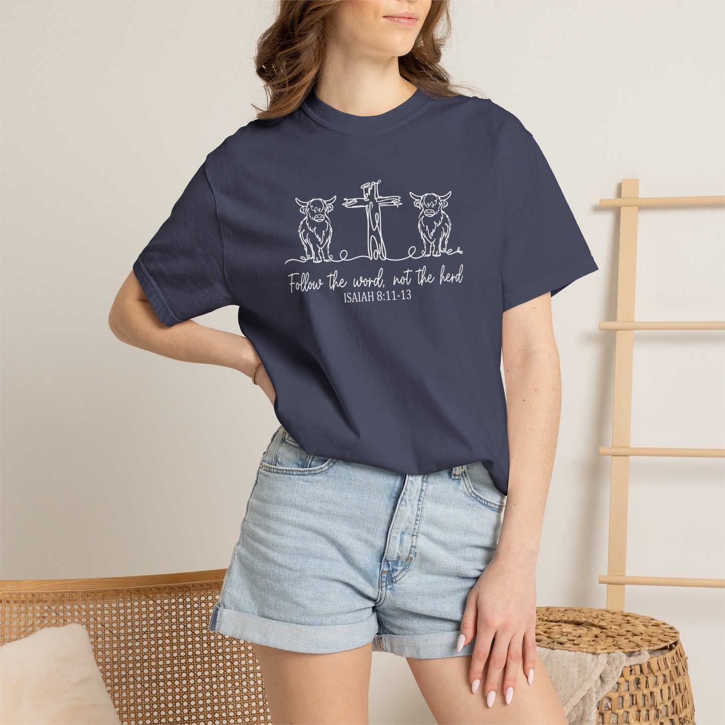 Christian Cross & Cow T-Shirt — "Follow the Word, Not the Herd" Graphic Tee