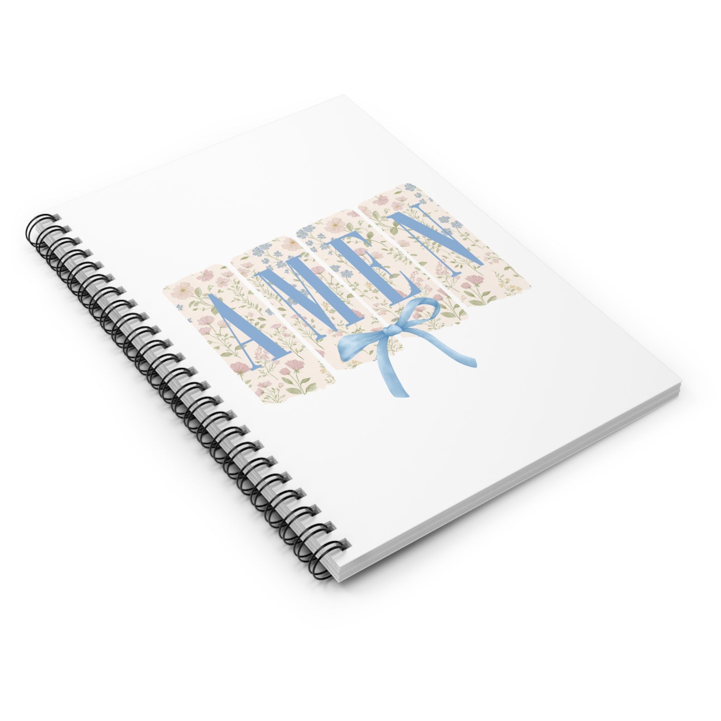 Amen Floral Notebook — Prayer Journal Spiral Notebook with Blue Ribbon