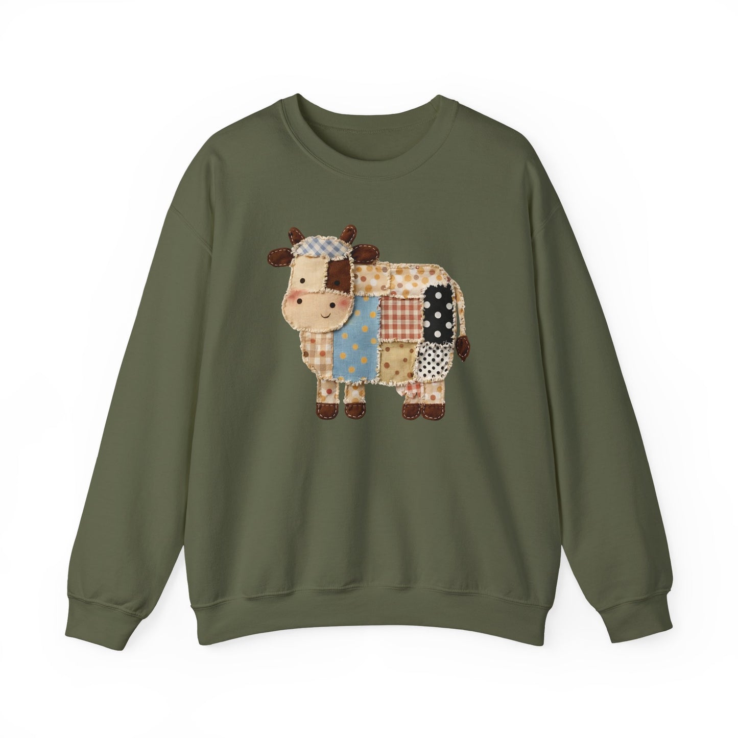 Patchwork Cow Print Sweatshirt — Cute Farm Animal Crewneck