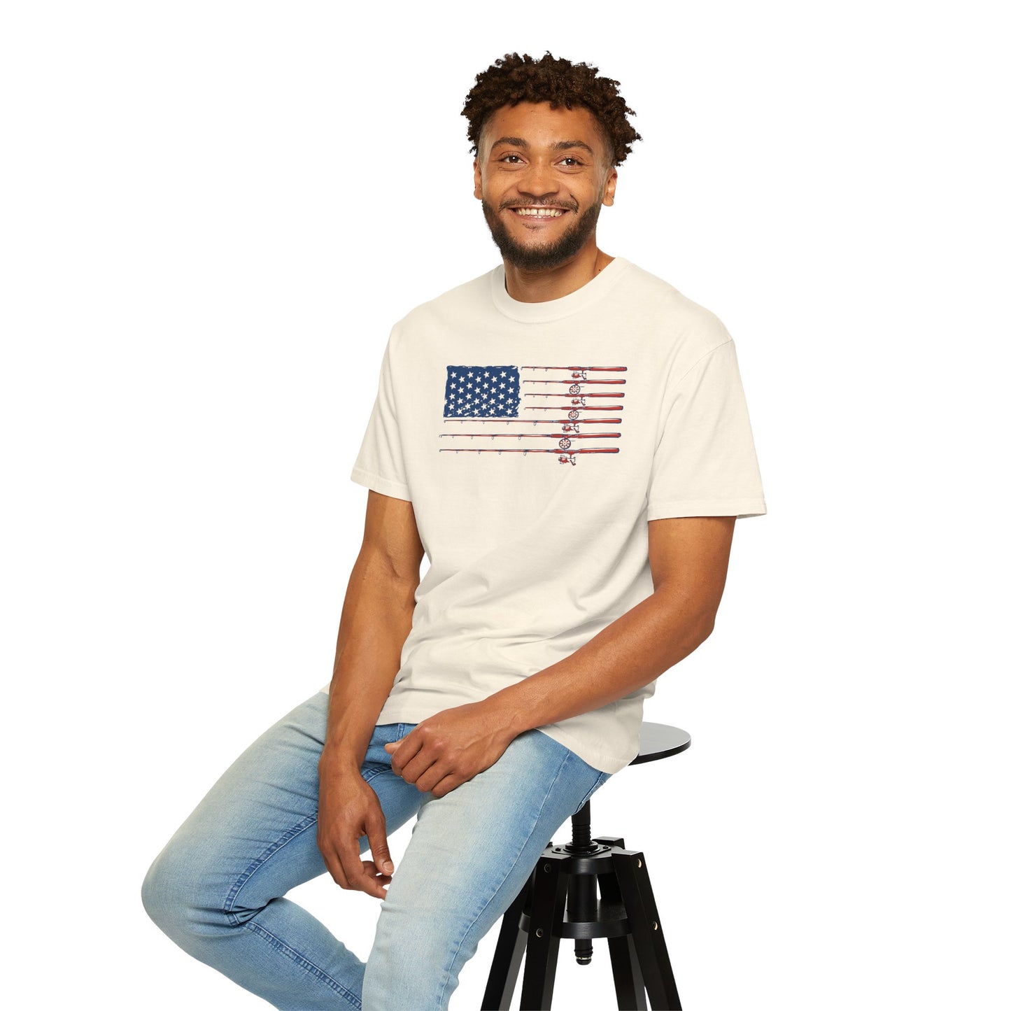 American Fishing Flag T-Shirt — Patriotic Bass Rods Graphic Tee