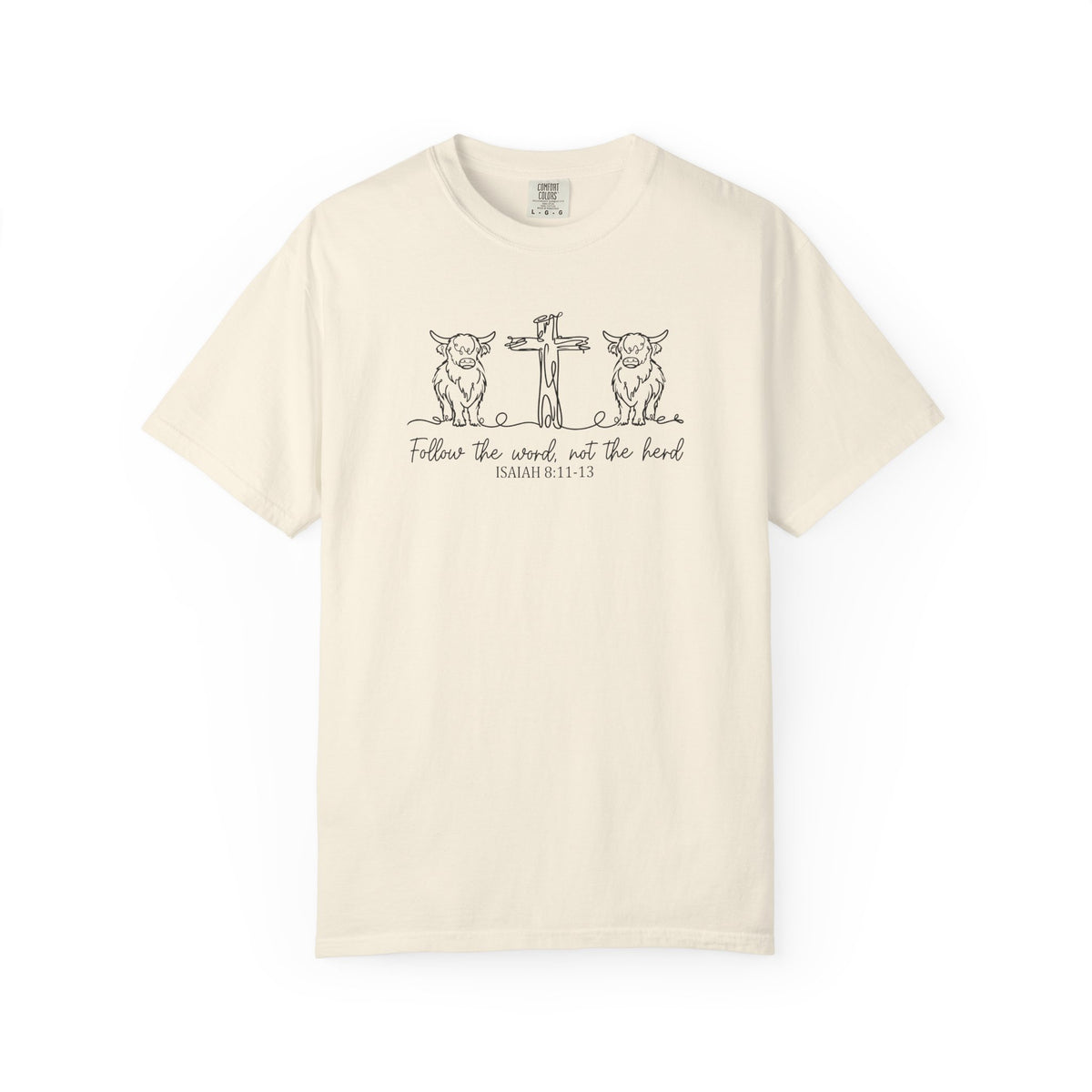 Christian Cross & Cow T-Shirt — "Follow the Word, Not the Herd" Graphic Tee