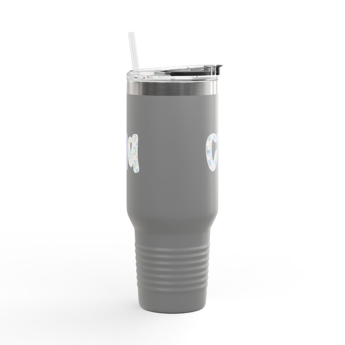 40oz Insulated Travel Mug — Floral Monogram 'CNA' Tumbler with Handle (Keeps Drinks Hot & Cold)