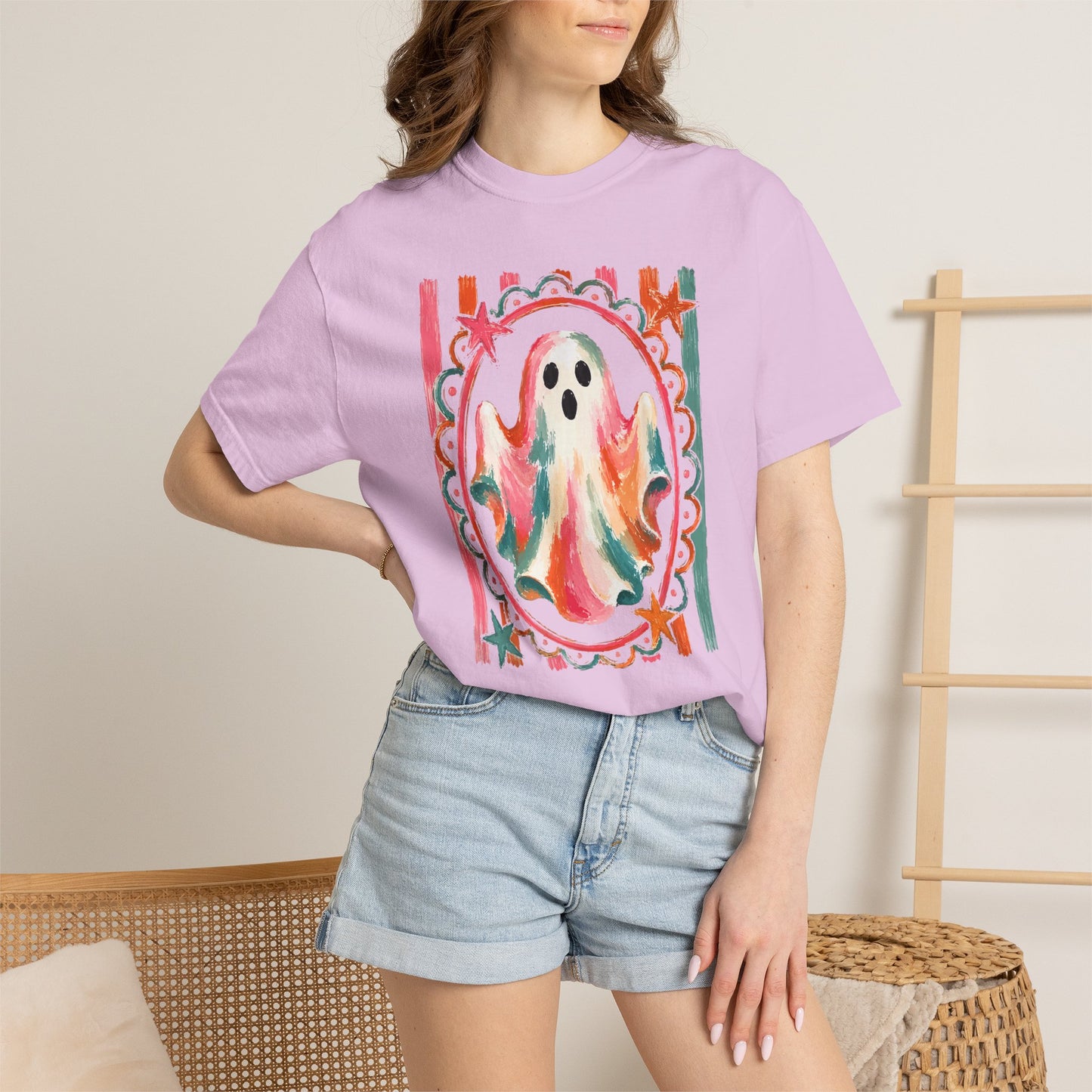 Watercolor Ghost Tee — Colorful Halloween Graphic T-Shirt