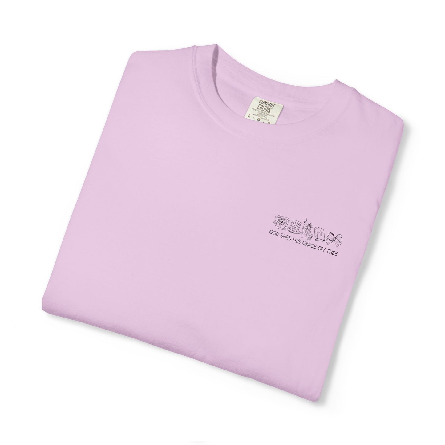 "God Shed His Grace on Thee" Chest Embroidered Script Minimalist T‑Shirt — Subtle Pocket Text Design