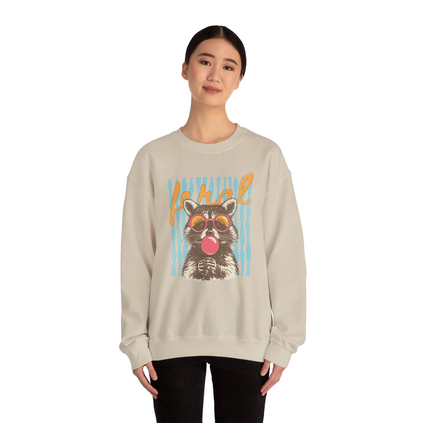 Crewneck Sweatshirt — Retro Raccoon Bubblegum Design