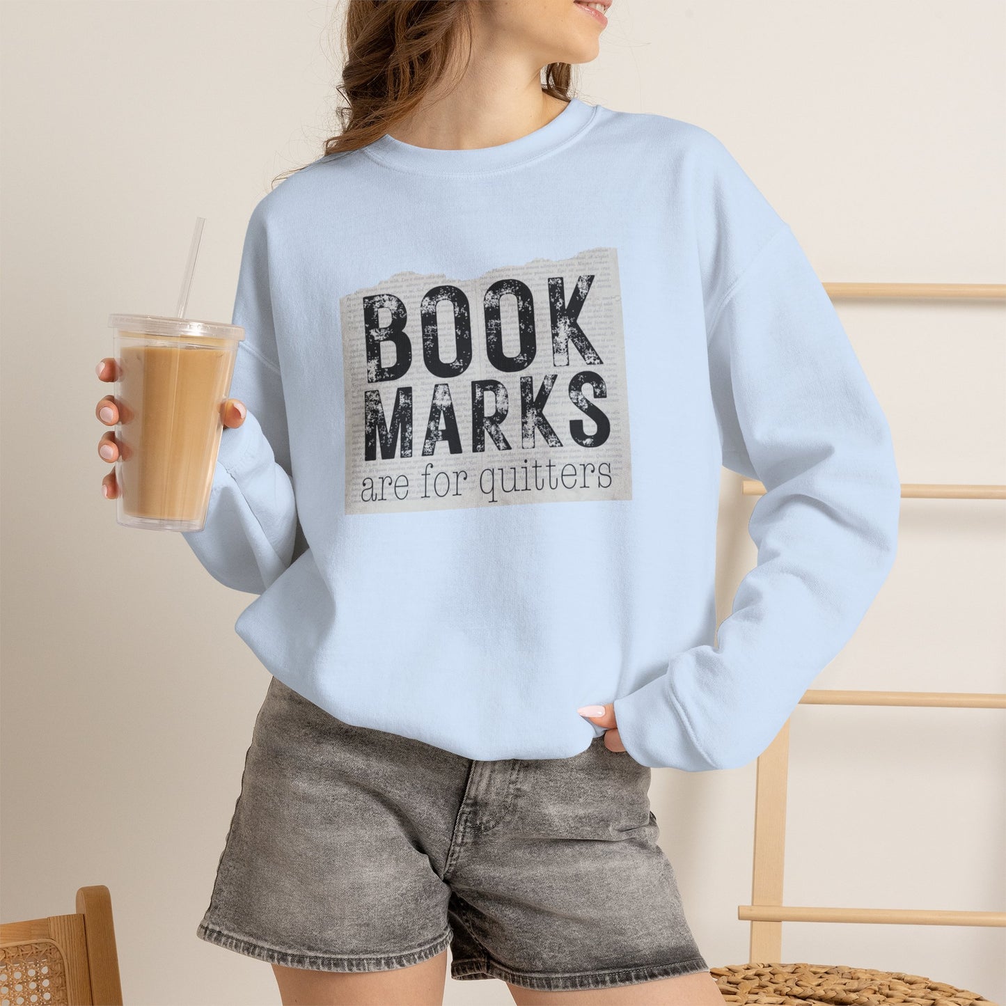 Sweatshirt — "BOOKMARKS are for quitters" Vintage Reader Crewneck