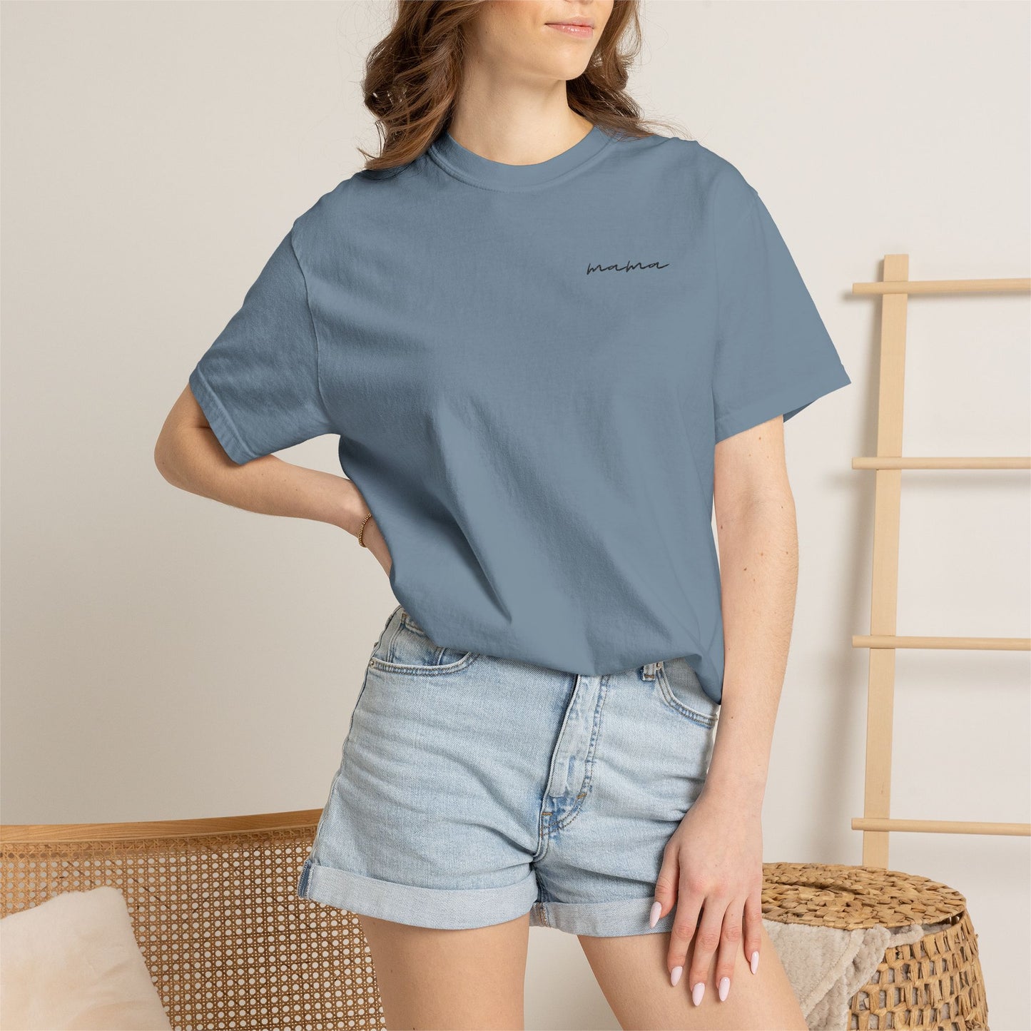 Mama Script Tee — Minimalist Embroidered "Mama" T-Shirt