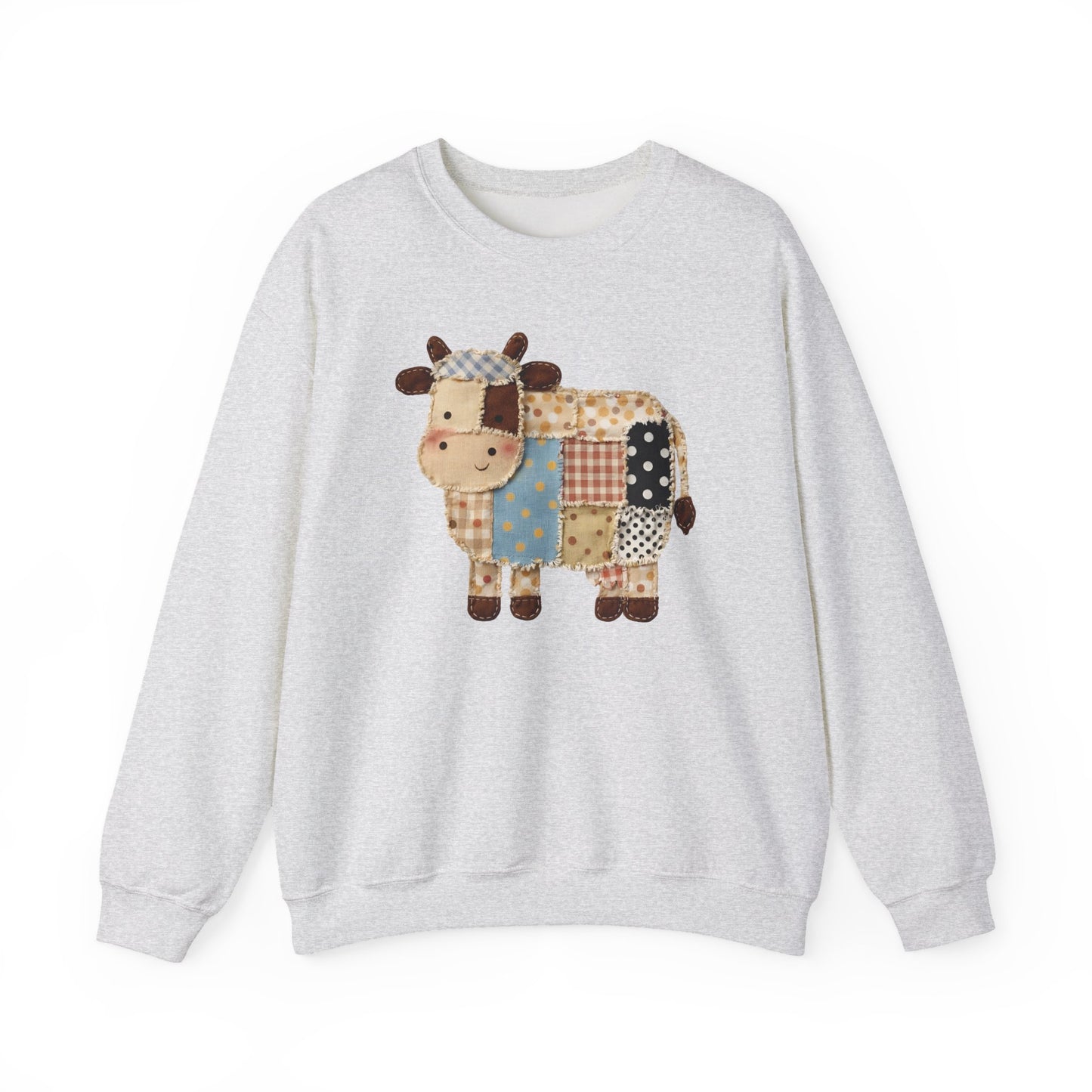 Patchwork Cow Print Sweatshirt — Cute Farm Animal Crewneck